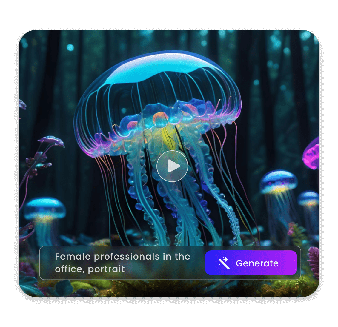 Use AI text to video to generate a clip of a swarm of colorful glowing jellyfish float lazily