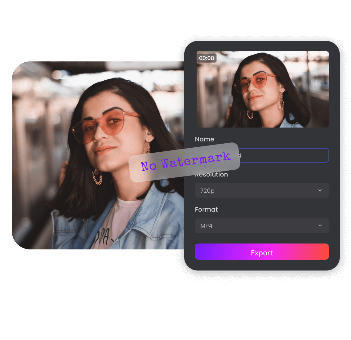 Use Clipfly to export the video of the girl with sunglasses without watermarks
