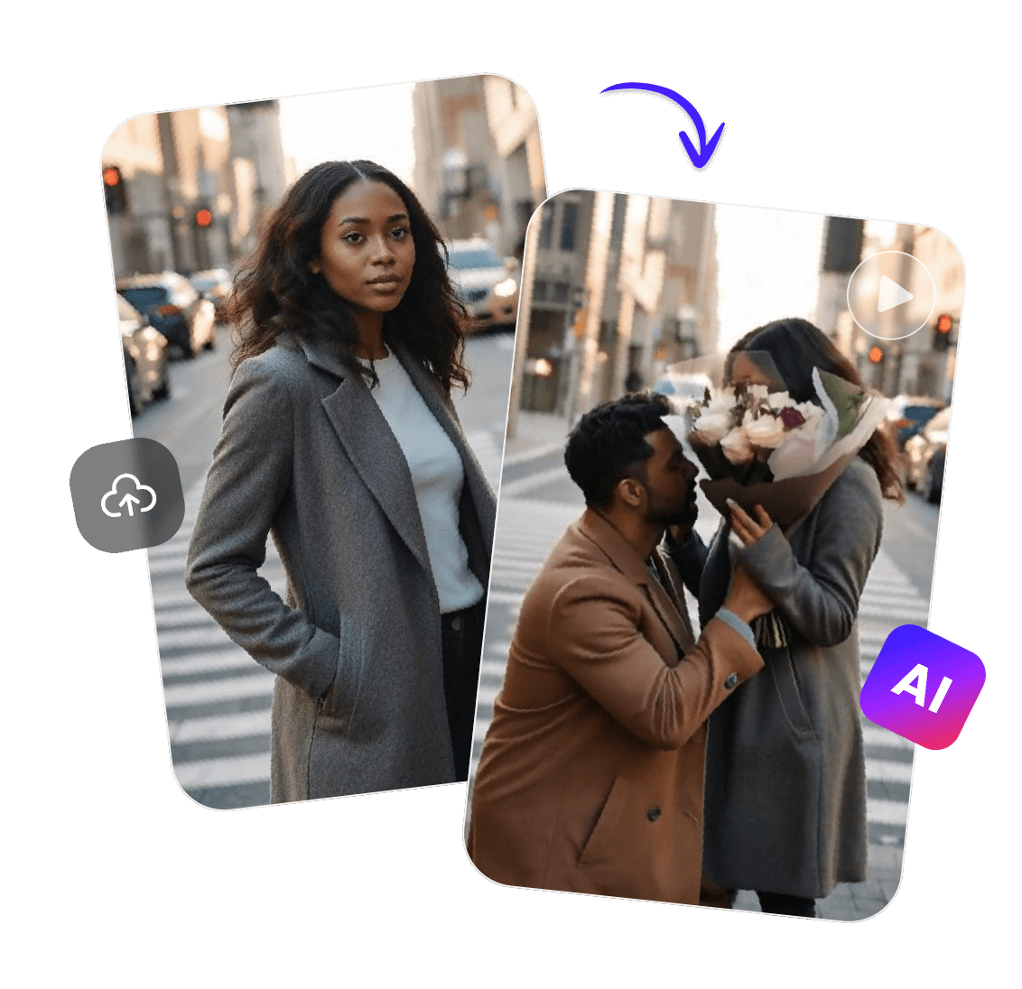 Use ai to create a virtual companion for a girl in a gray coat and send her flowers