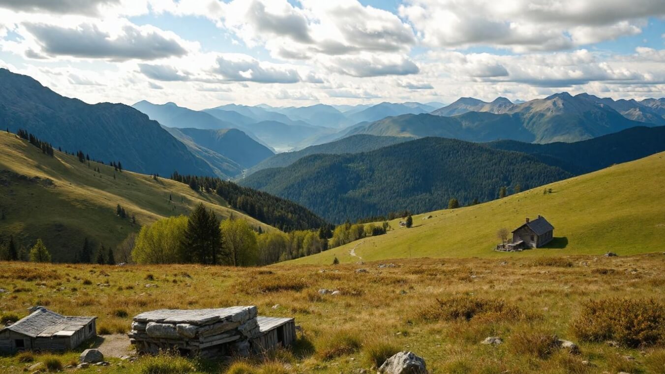 uma linda campina sob um céu azul