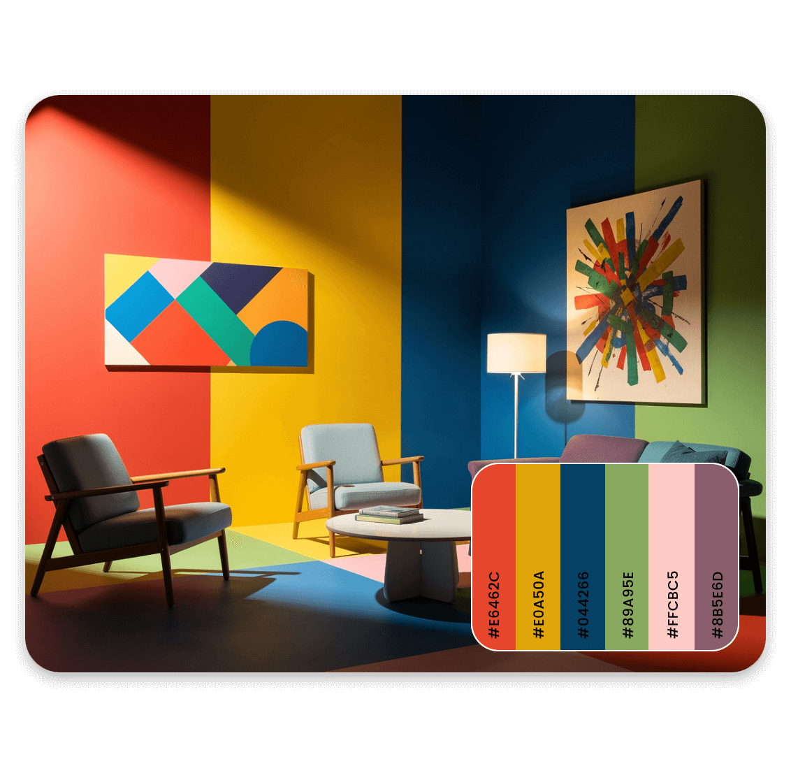 A colorful room decoration with accurate color matching