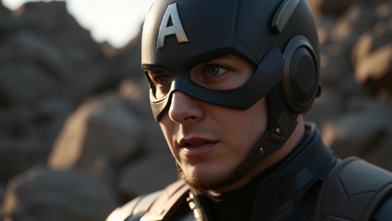 Um personagem de filme usando um capacete preto