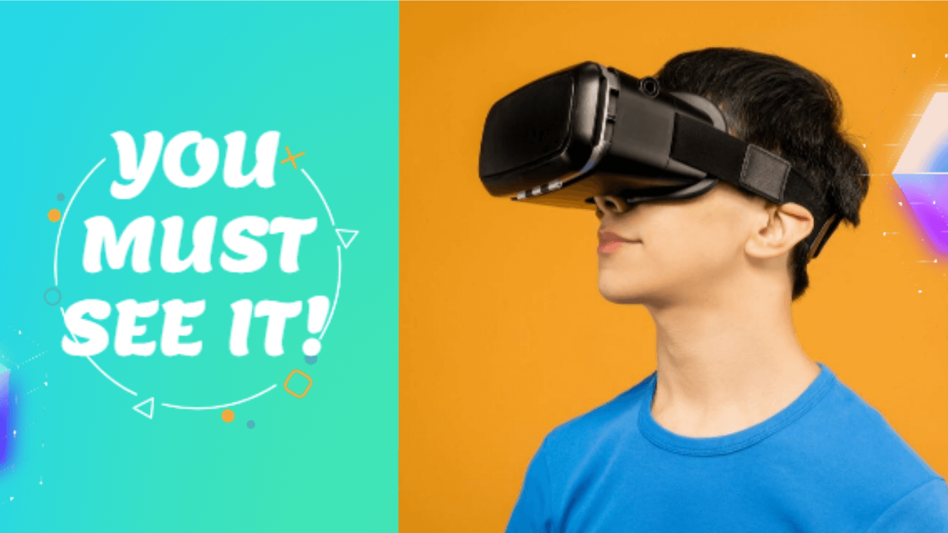 A game promo video featuring a man wearing a vr headset