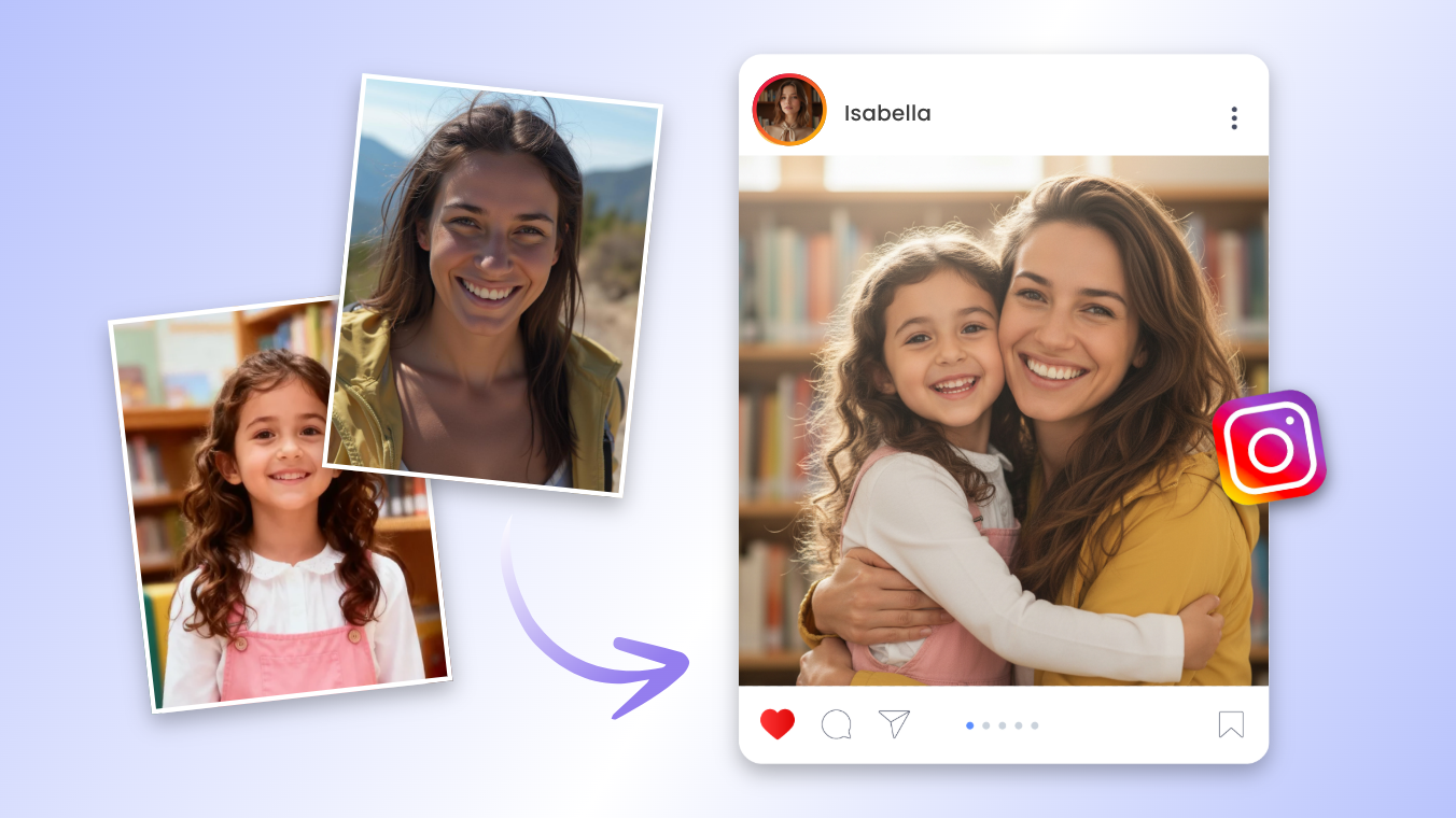 A girl sharing her hugging younger self image on social media