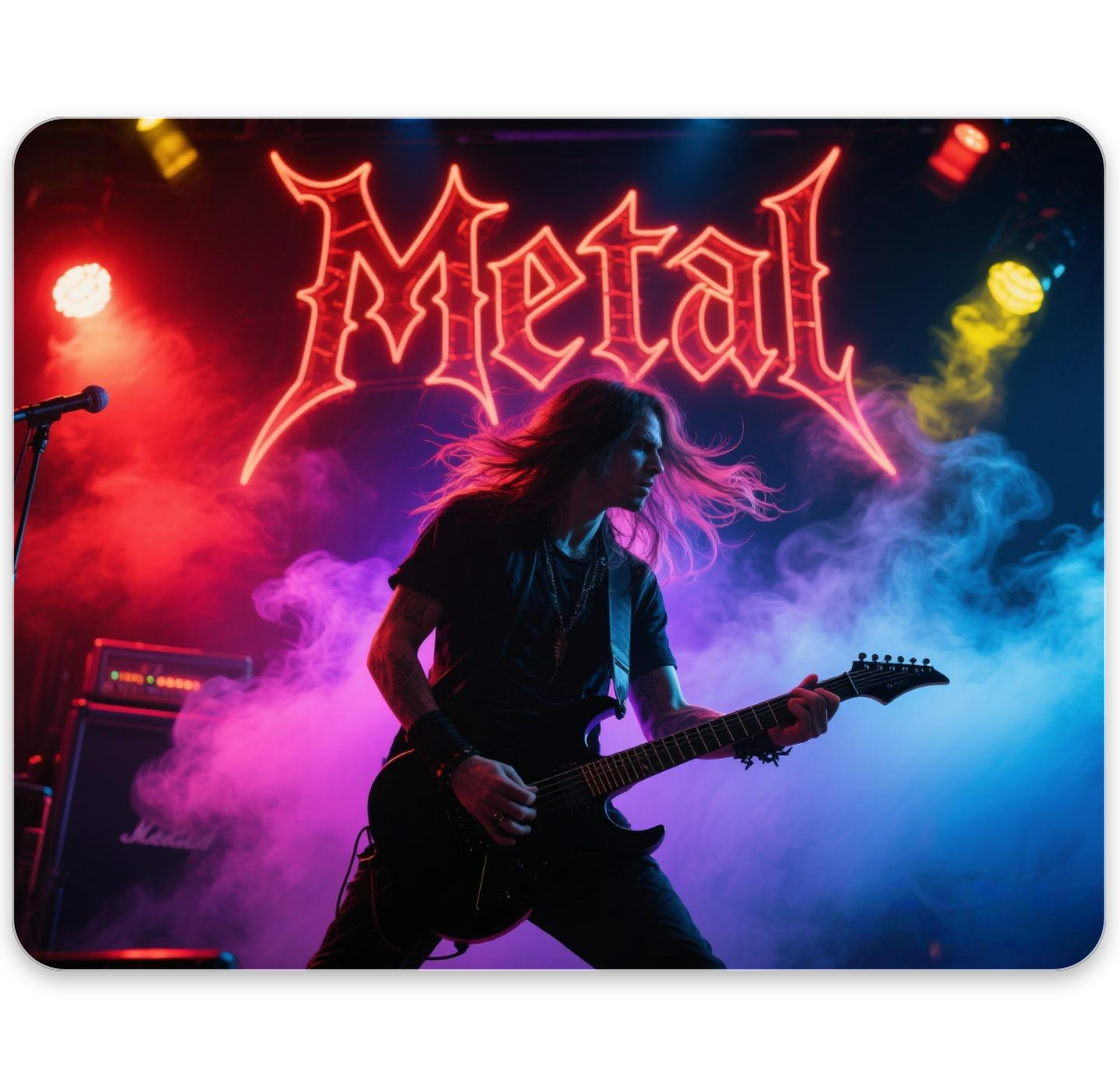 A man standing in a night city in metal vibe