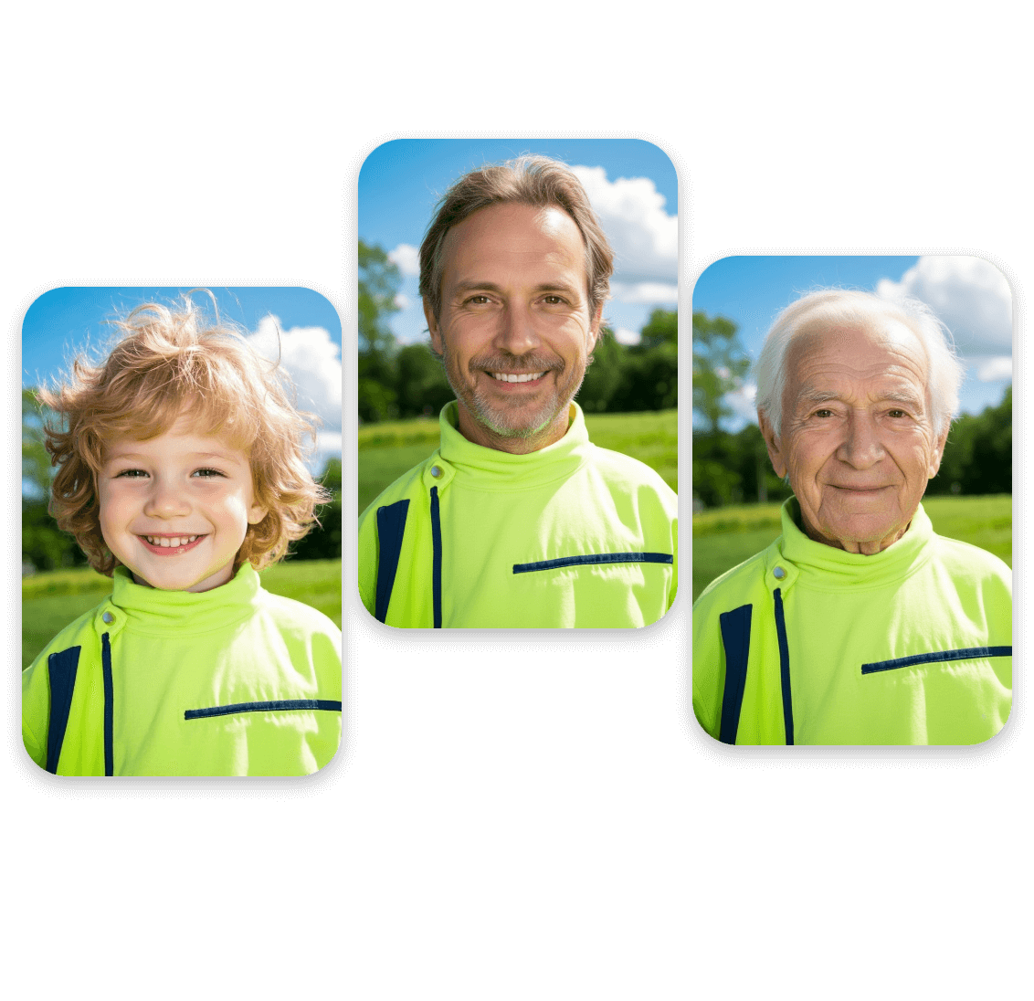 A picture that shows a boy grow into a man and into an old man