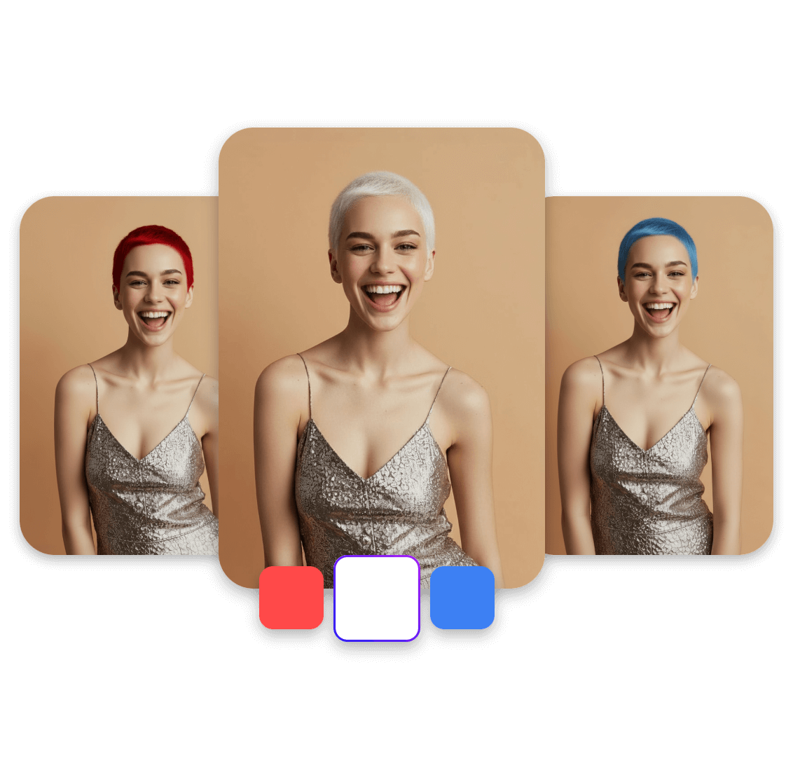 A picture that shows a woman with different colors of buzz cut