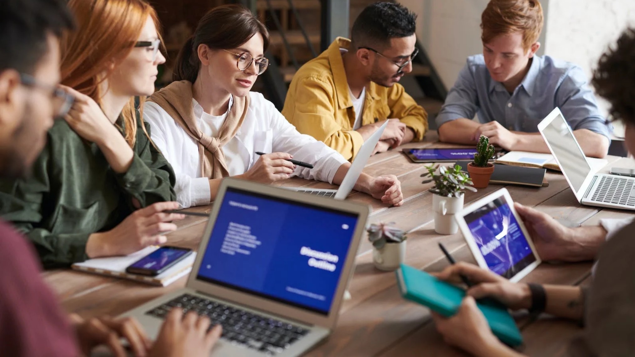 A work team holds a business conference