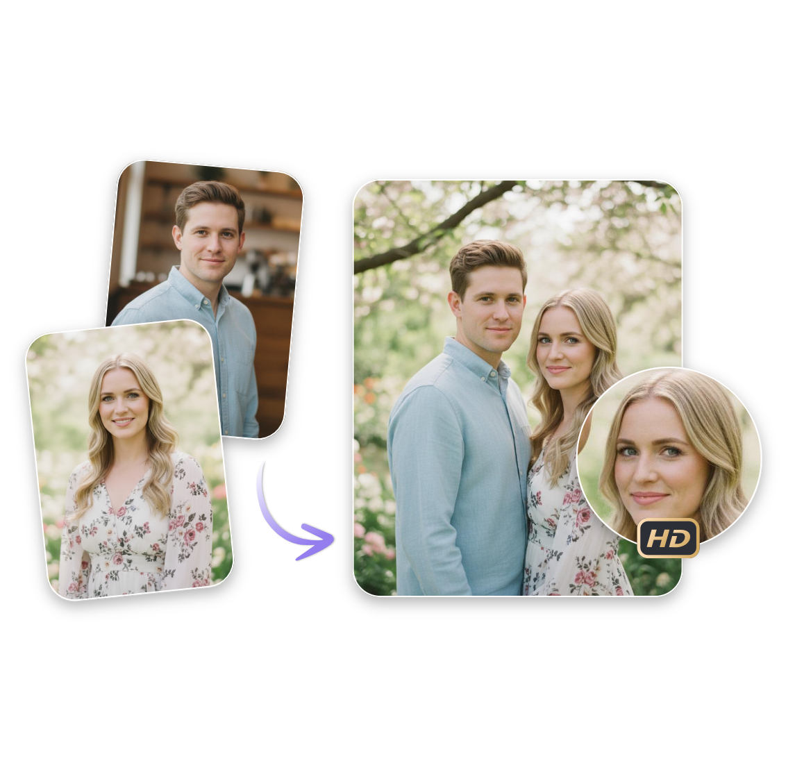 Add a photo of a man to that of a blond lady to create an hd couple photo