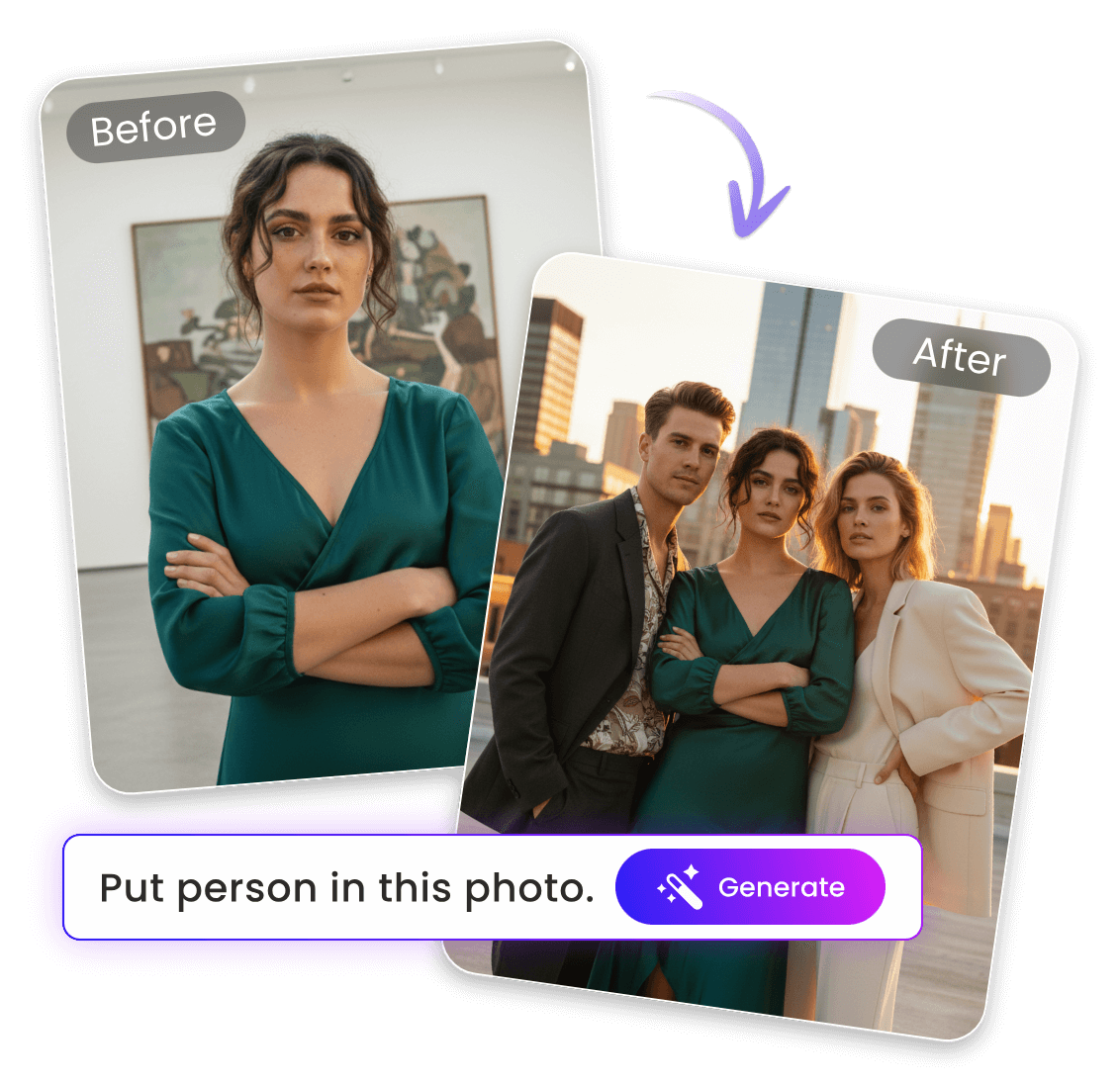 Add a photo of a woman to a group photo