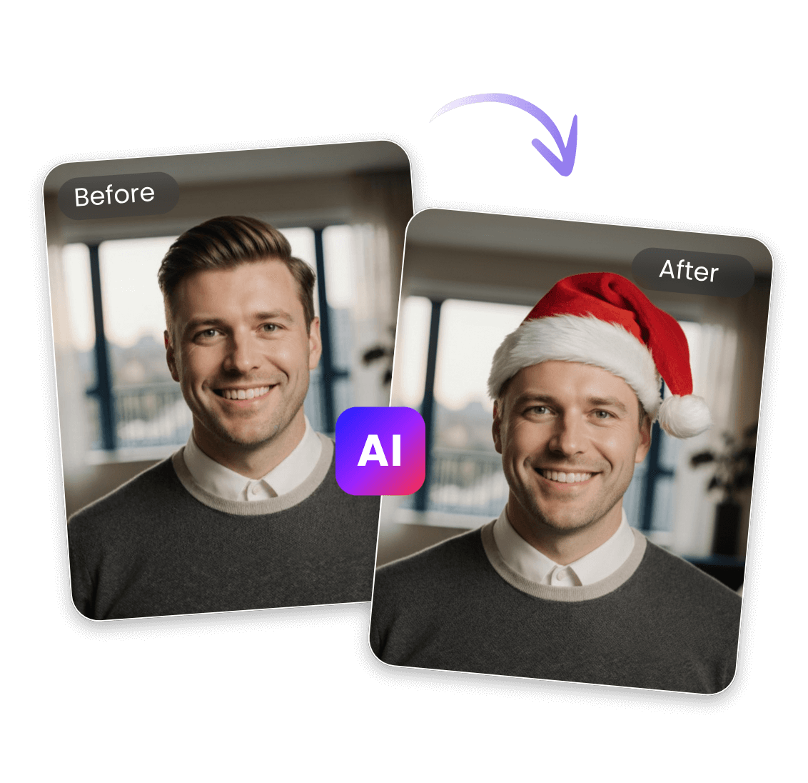 Añadir un gorro de Papá Noel a una foto de retrato masculino