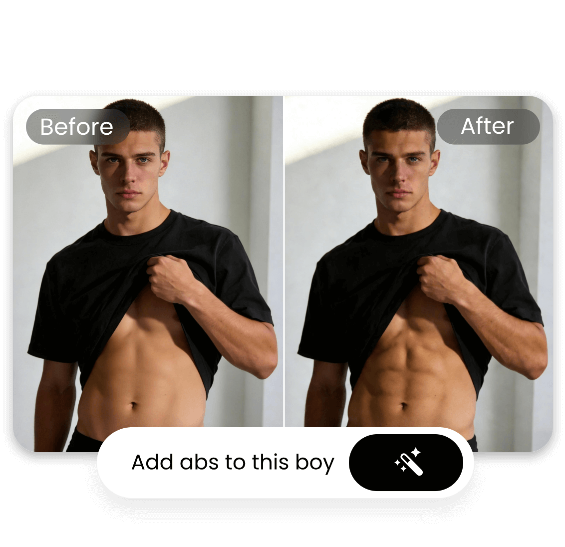 Add abs to a male portrait photo via a prompt