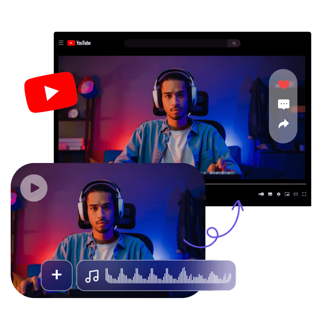 Add audio to the mans video and make a stunning youtube video in clipfly