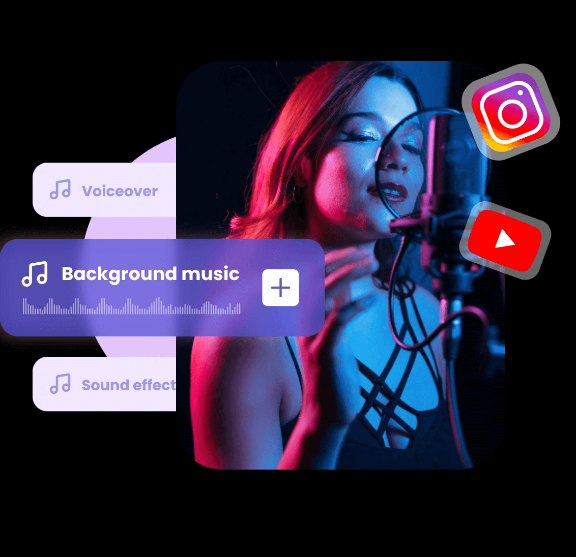 Add background music to a video of a female singer and upload it to ytb or ig