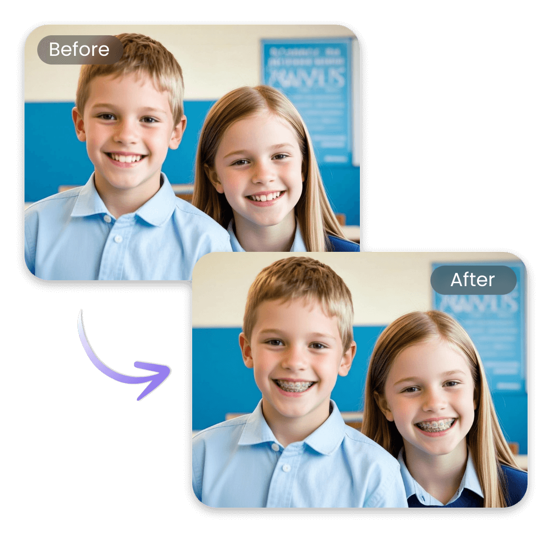 Add braces to any kids photos with ease