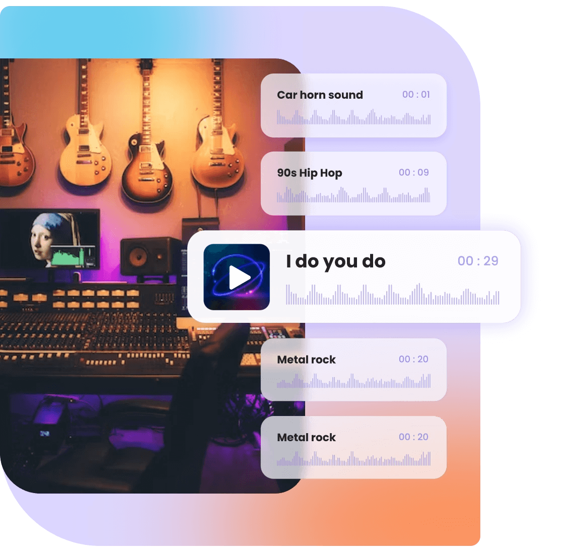 Add clipfly preset audio to a video of a music studio