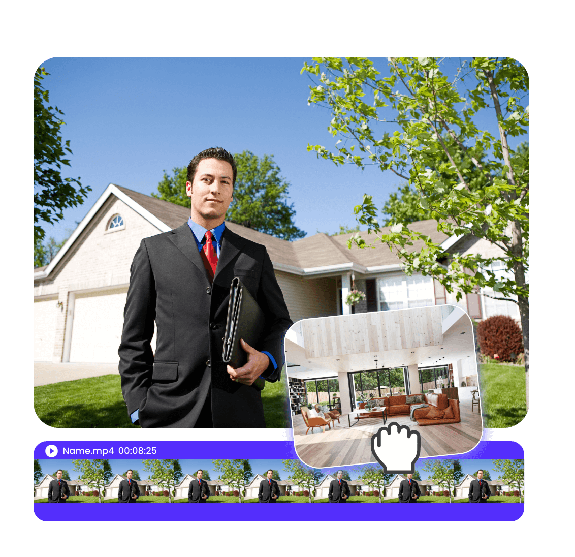 Add estate agent and house image to video at a specific time