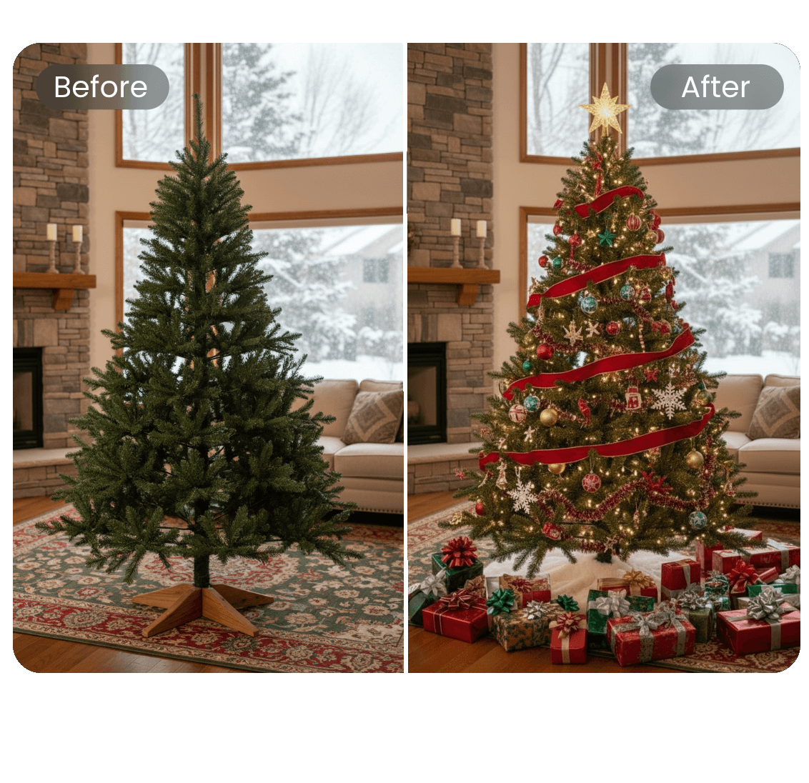 華やかな雪のフィルターとクリスマスライト効果を追加