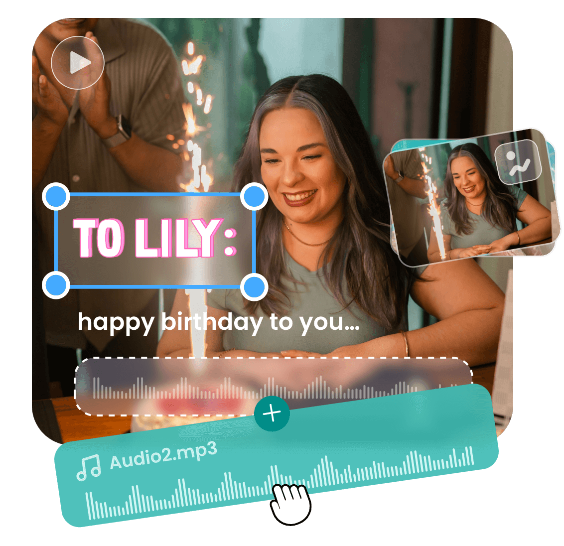 Add music and birthday person name to a bday video created from photos