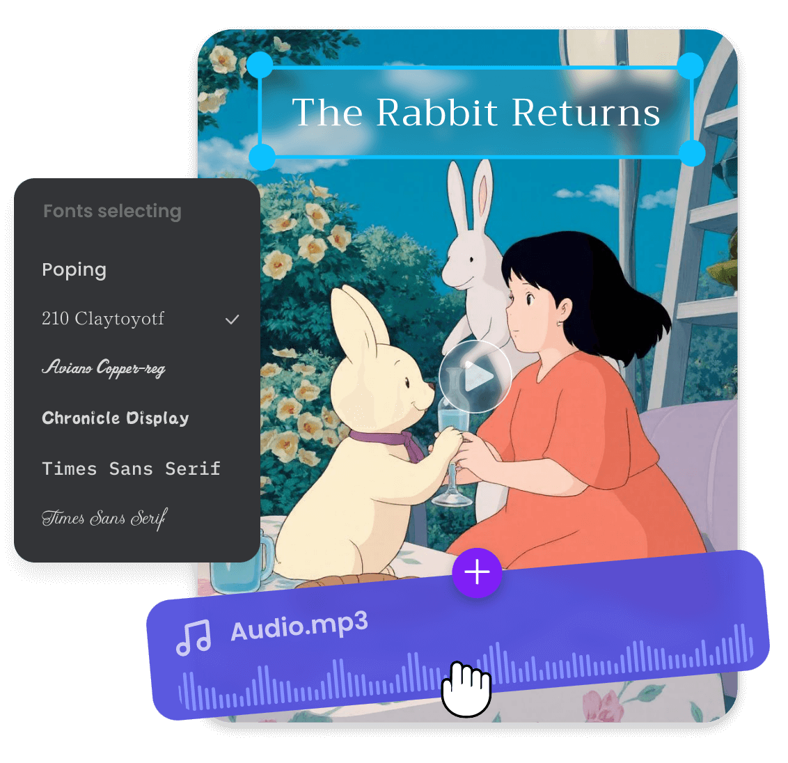 adicionar texto e música ao vídeo de anime no editor de vídeo online Clipfly