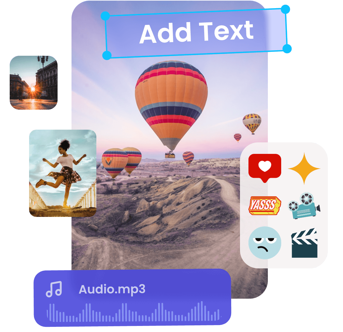 Add text music sticker and more to video