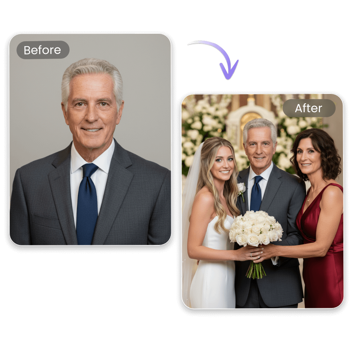 Add the deceased grandpa to a wedding photo