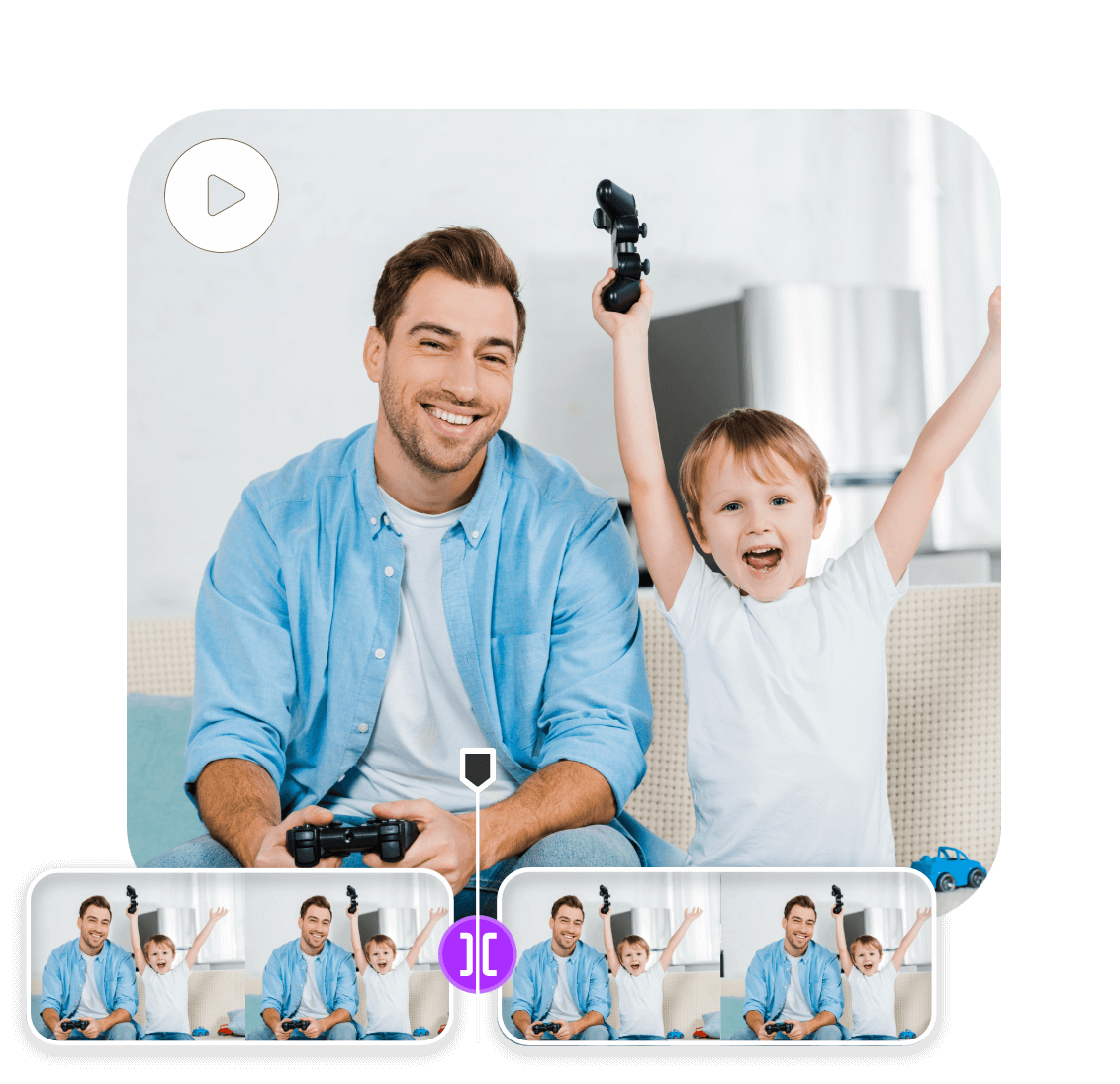 Adding a transition to a video of a father playing a game with his son
