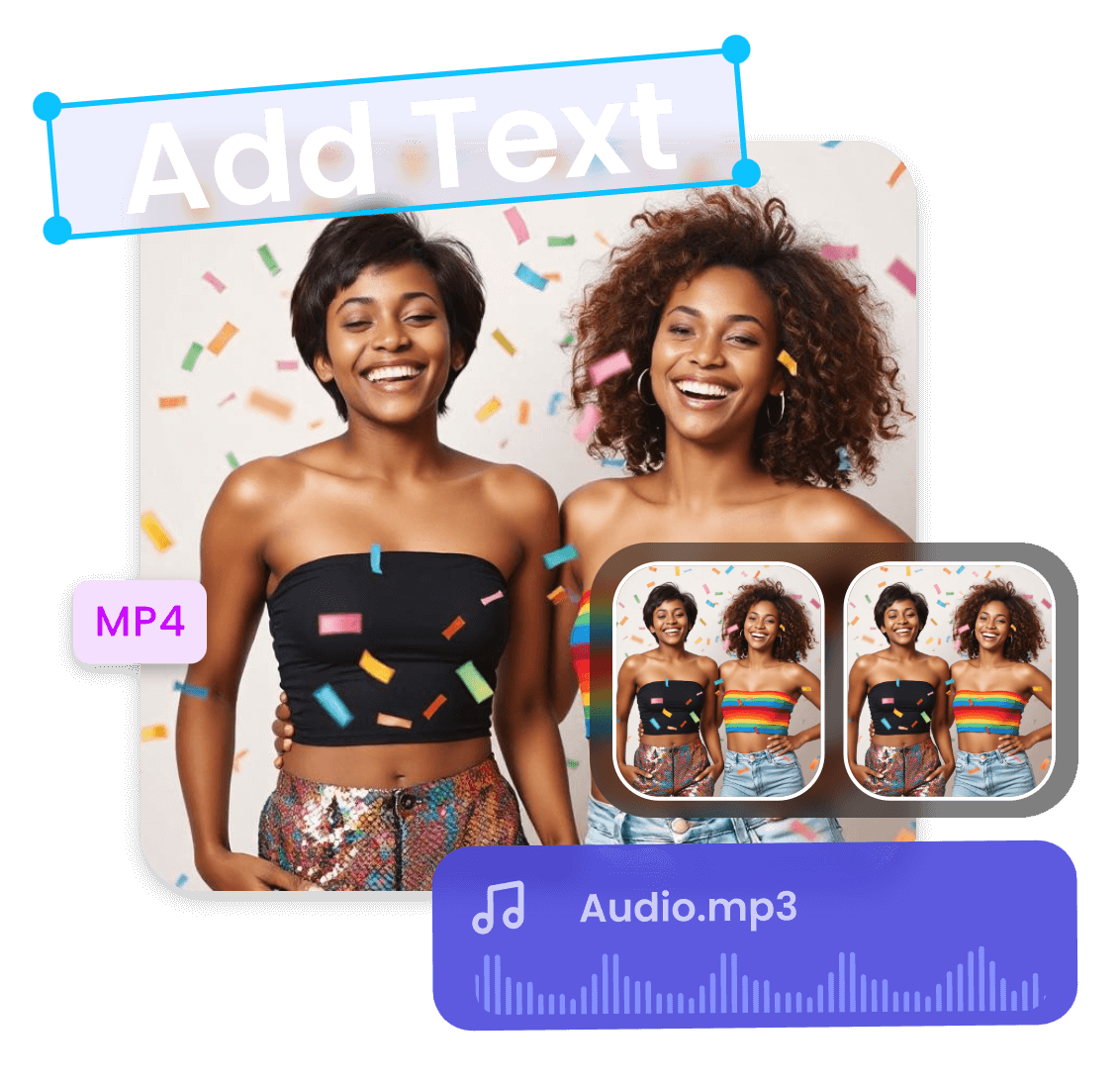 Adding various elements to enrich the photos of the two girls