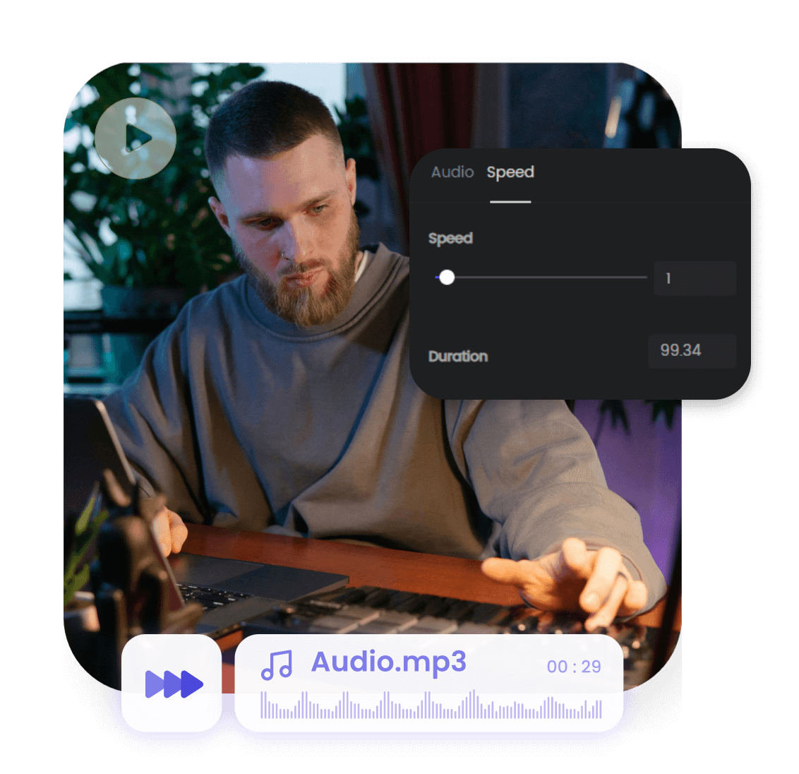 Ajuste a velocidade do áudio para alterar o tom do áudio no Clipfly