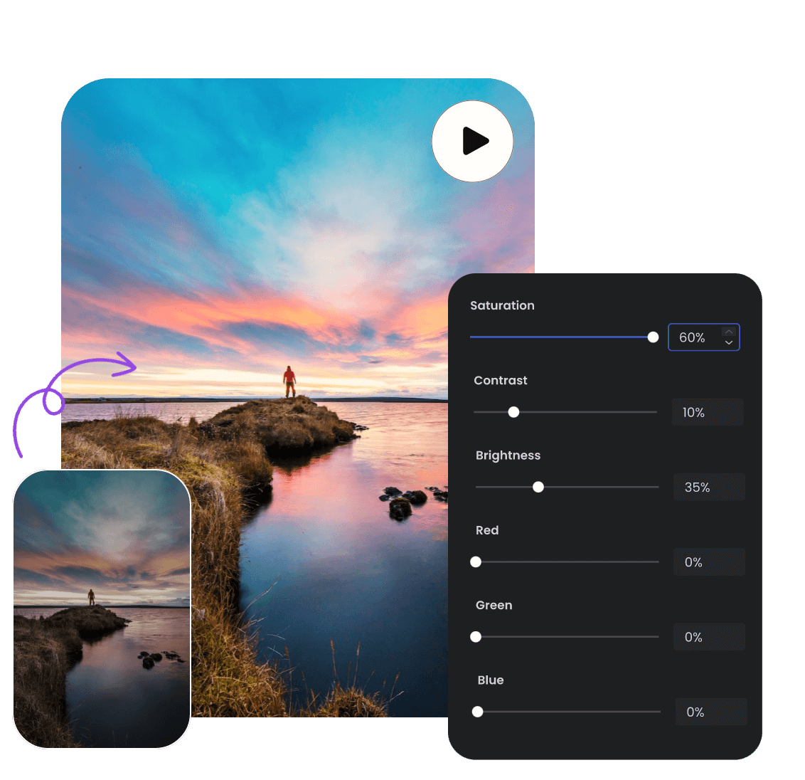Adjust the color of a landscape video with clipfly video color correction tool and filters