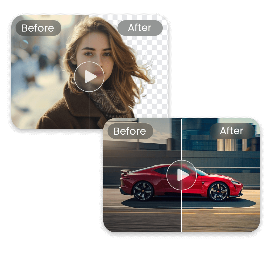 Ai remove the background of a girl video and enhance the quality of a car video