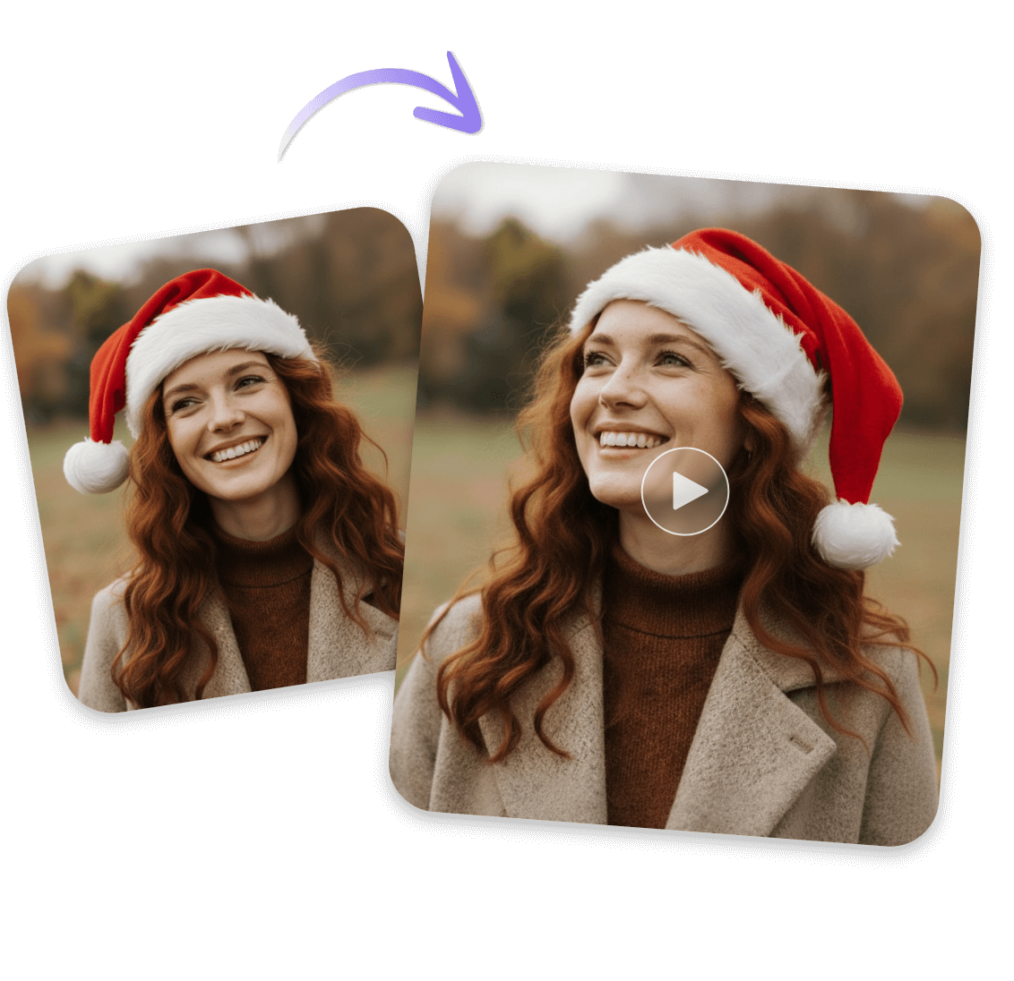 Anima una foto de un retrato femenino con un gorro de Papá Noel en Clipfly