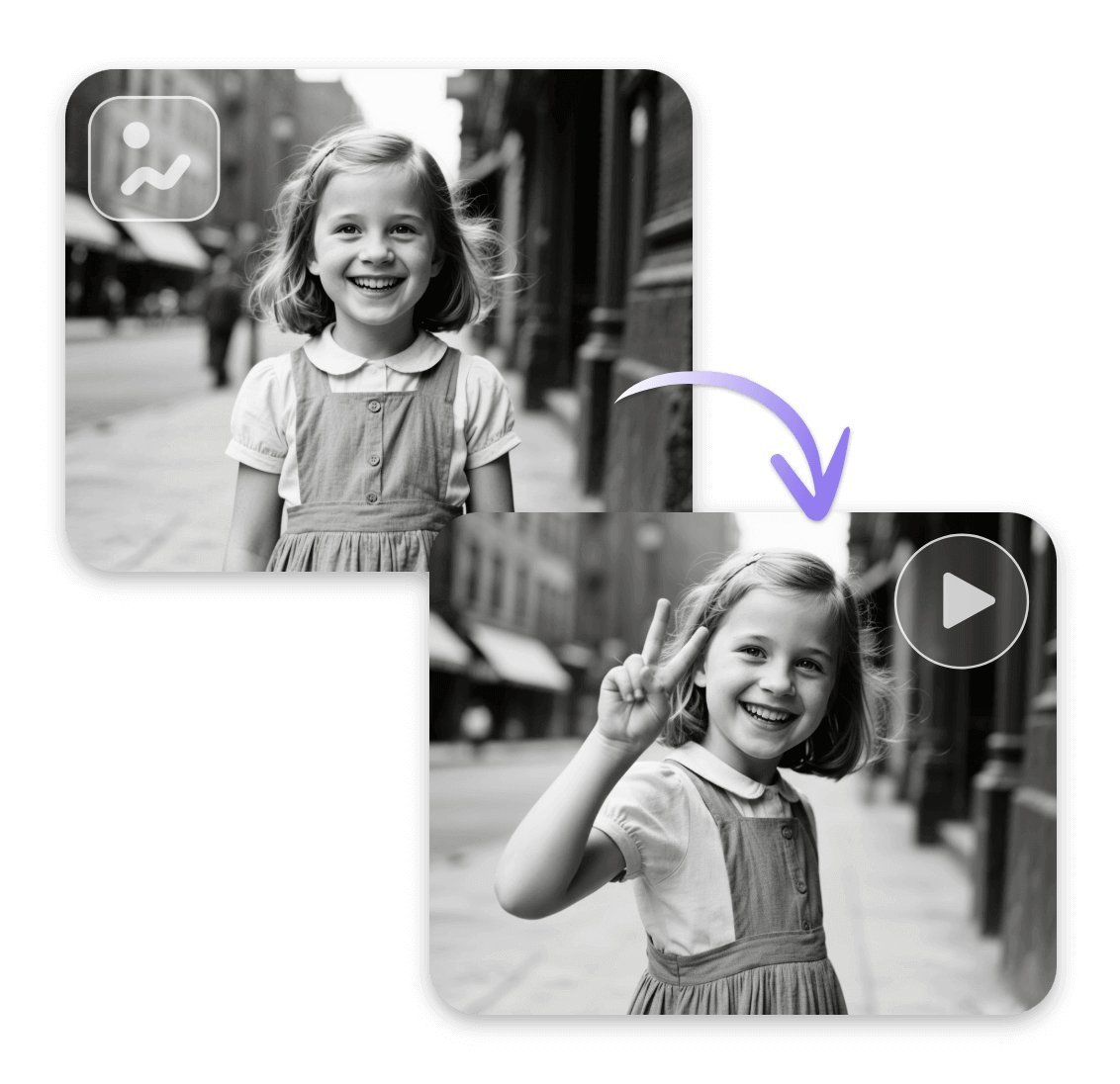 Animate a single old photo of a little girl