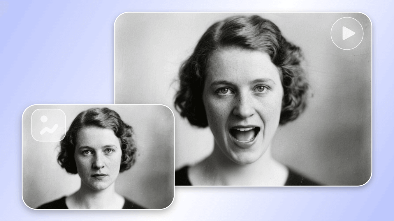 Animate an old photo of a woman to make her talk