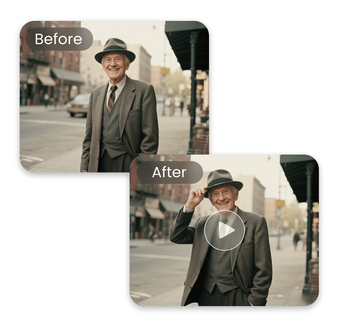 Animate an old photo of an elderly person to remember the departed