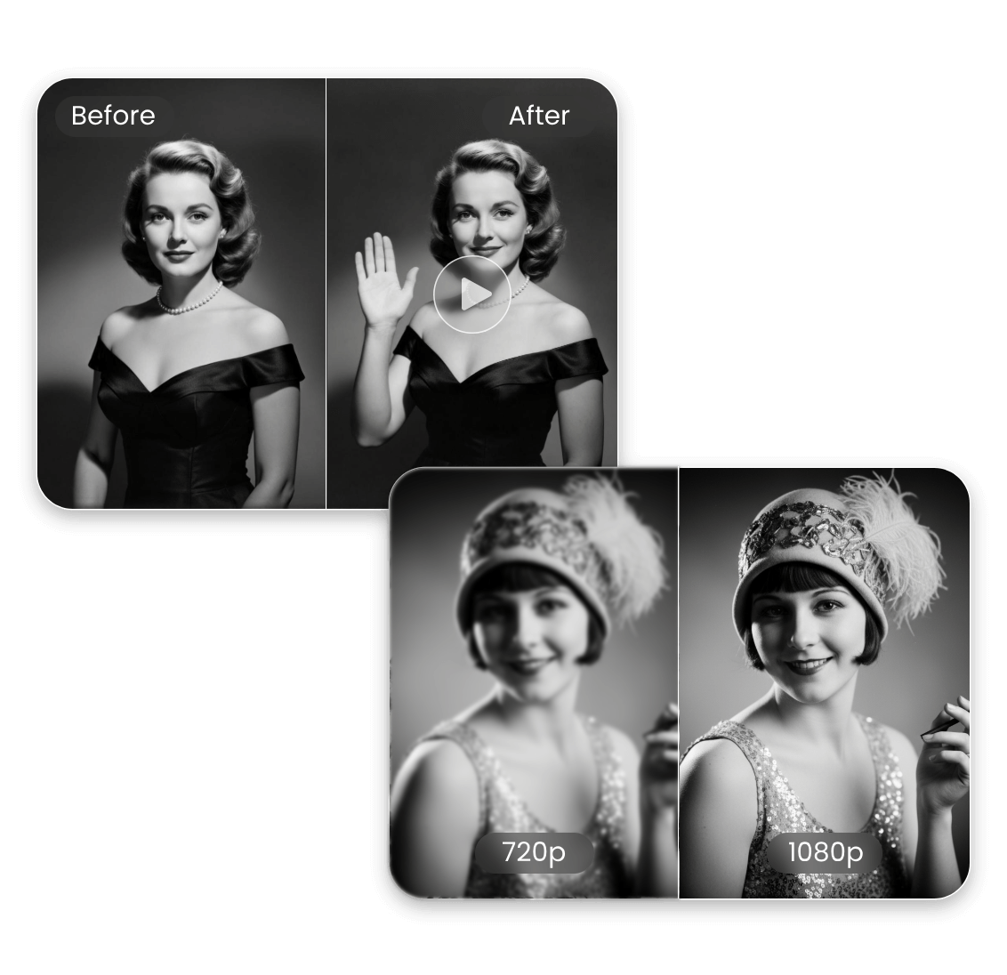 Animte the black and white photo of the beautiful lady