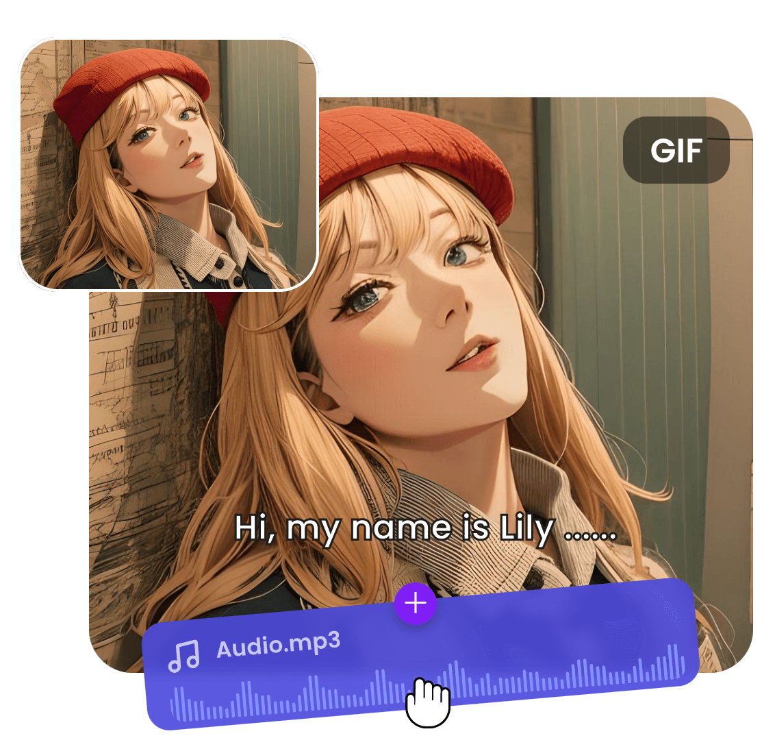 Anime uma foto de uma garota de anime, adicione som e converta-a em gif