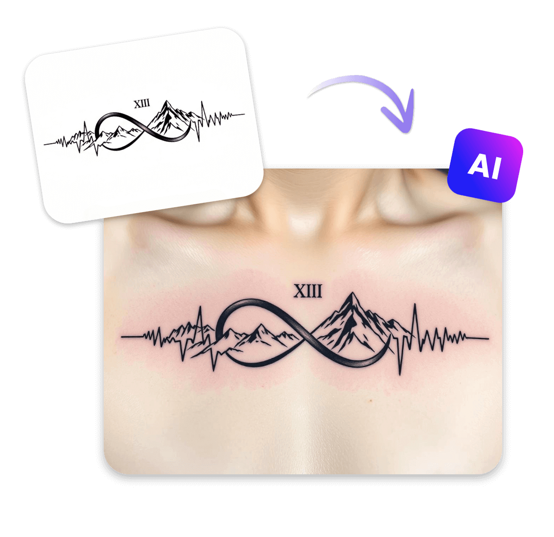Apply a roman numeral tattoo to an image of the chest using ai