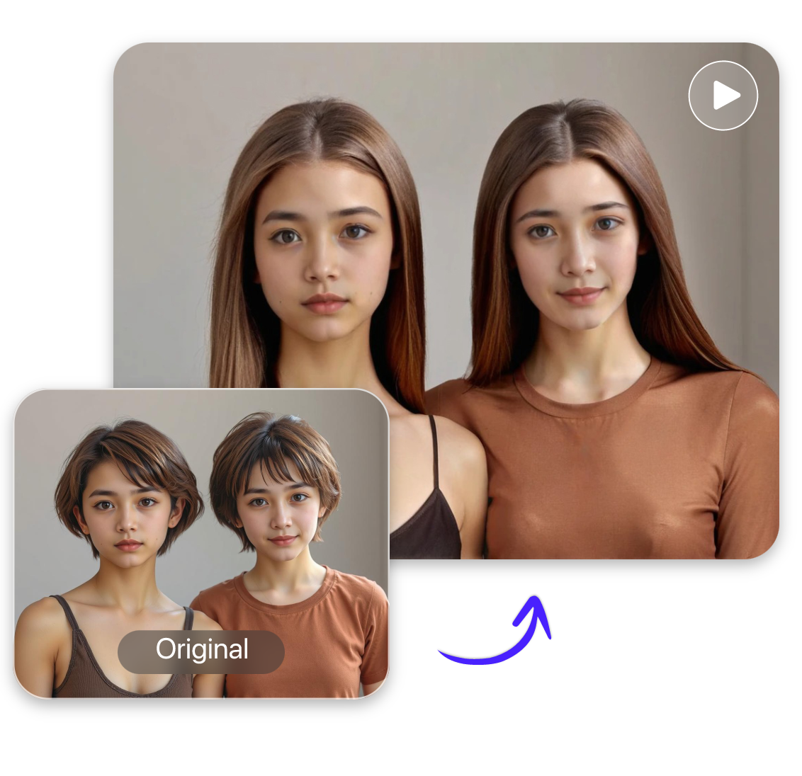 Apply ai long hair filter to a photo of two girls with short hair