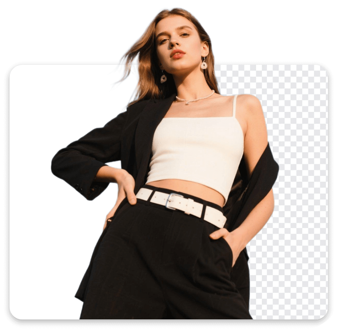 Apply clipfly white background remover to erase white bg in the girl image