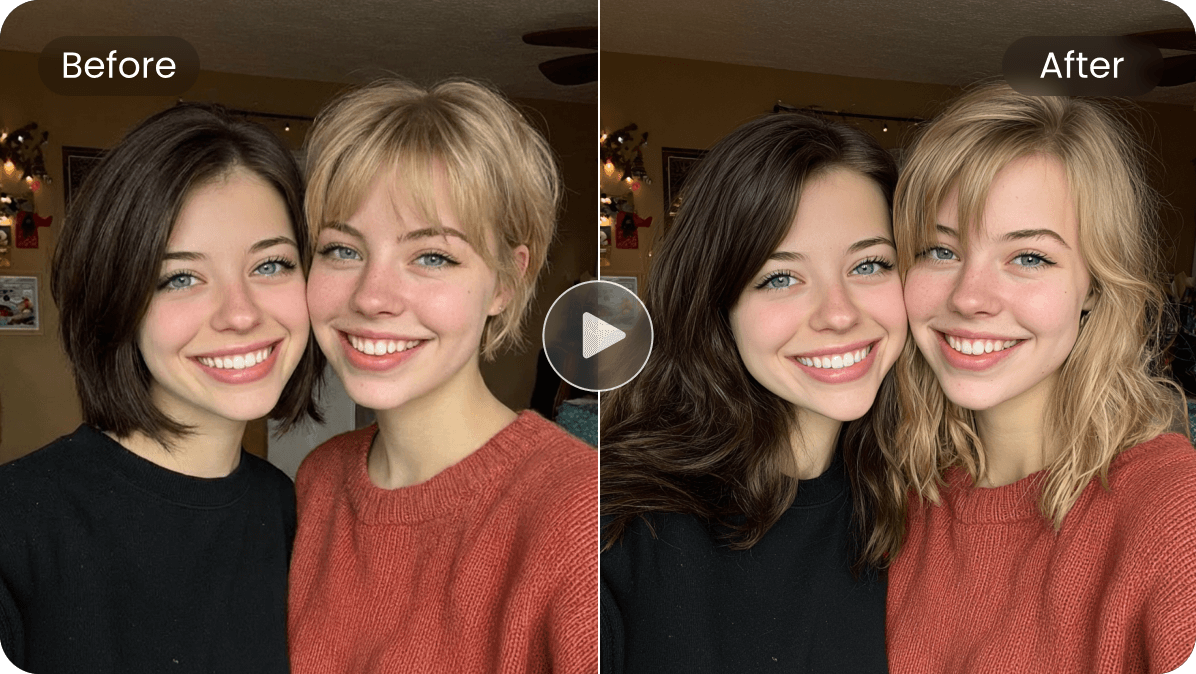 Apply long hair filter to a group photo of two girls