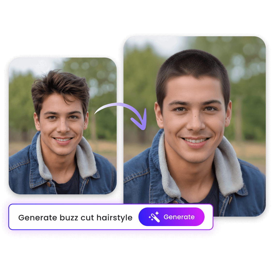 Apply the buzz filter to a photo of a man using prompt on clipfly