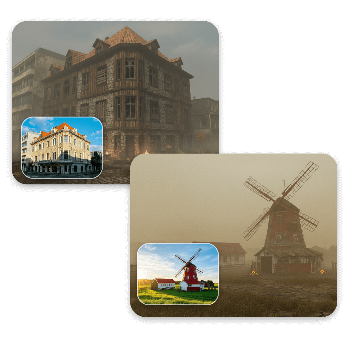 Apply the ps2 filter to photos of city and coutryside with clipfly and turn them into resident hill style