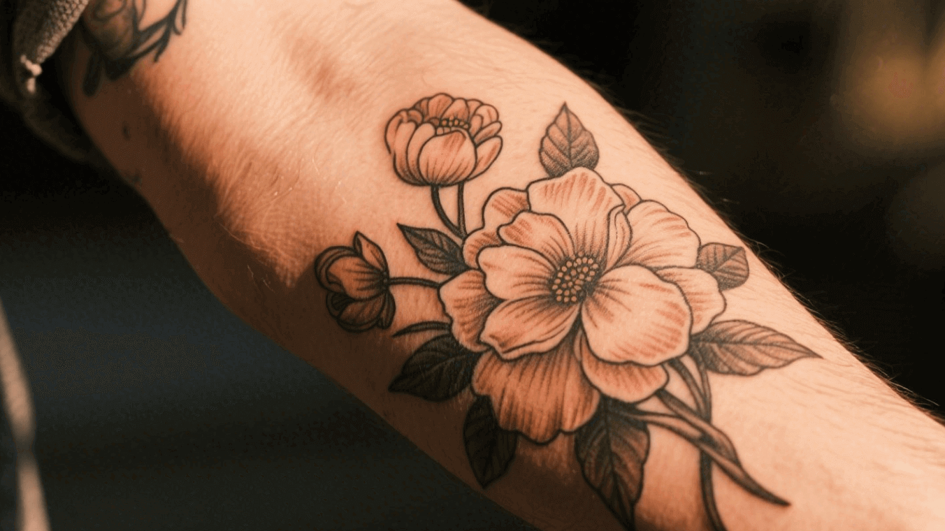 Birth flower tattoo on the forearm