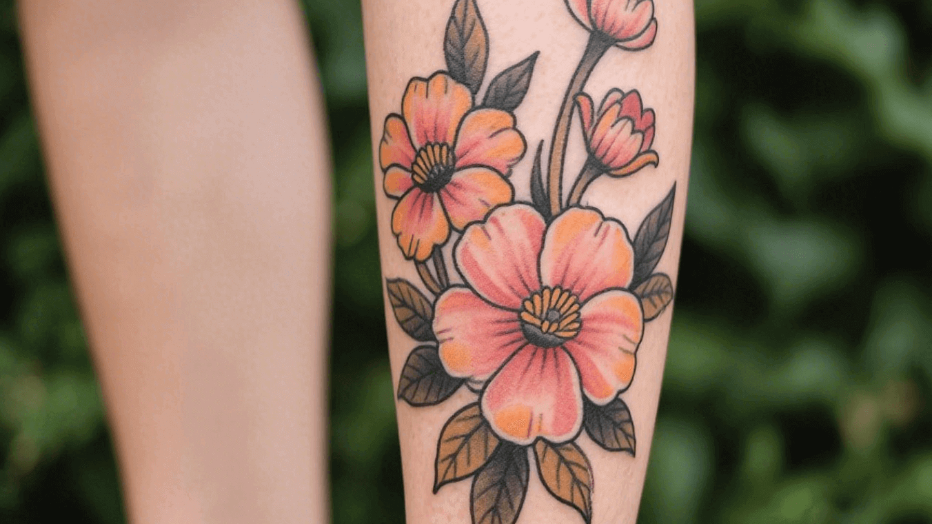 Birth flower tattoo on the leg