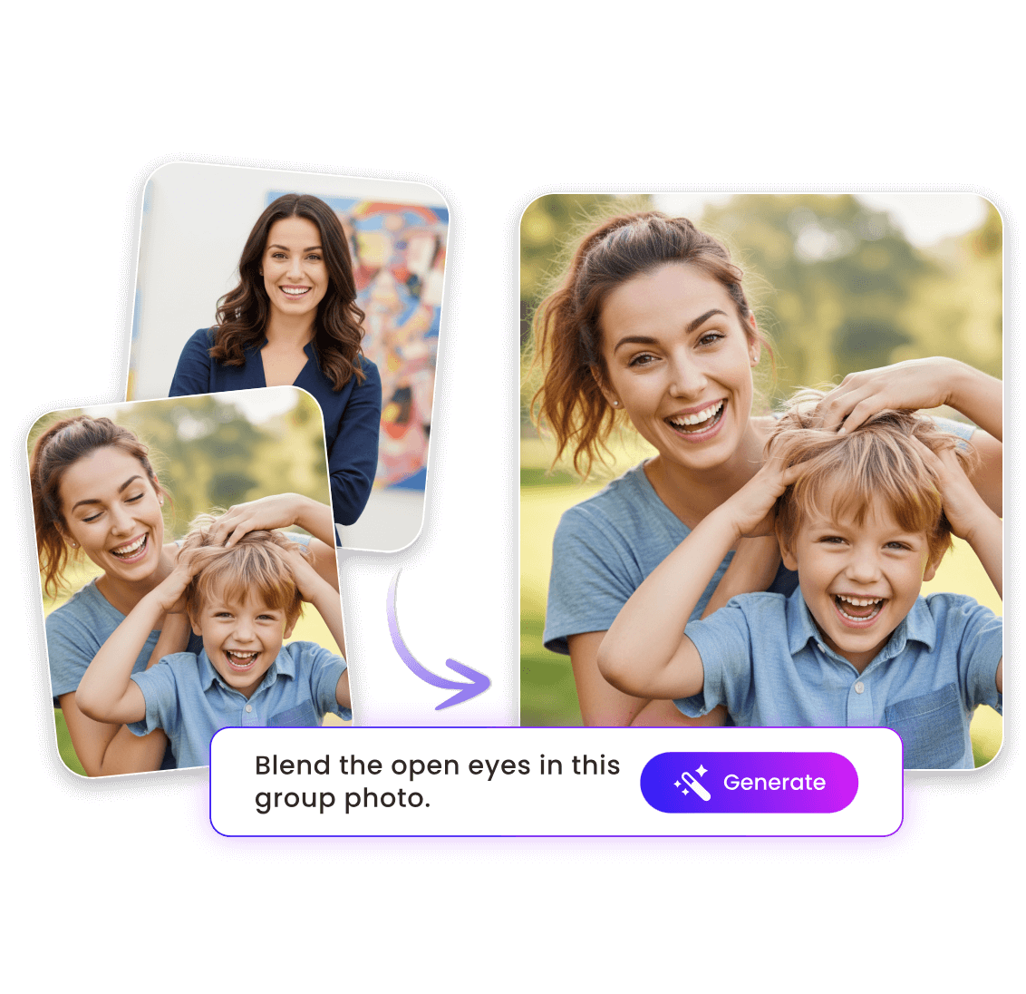 目を閉じている女性の写真に開いた目を合成して新しい写真を作成する