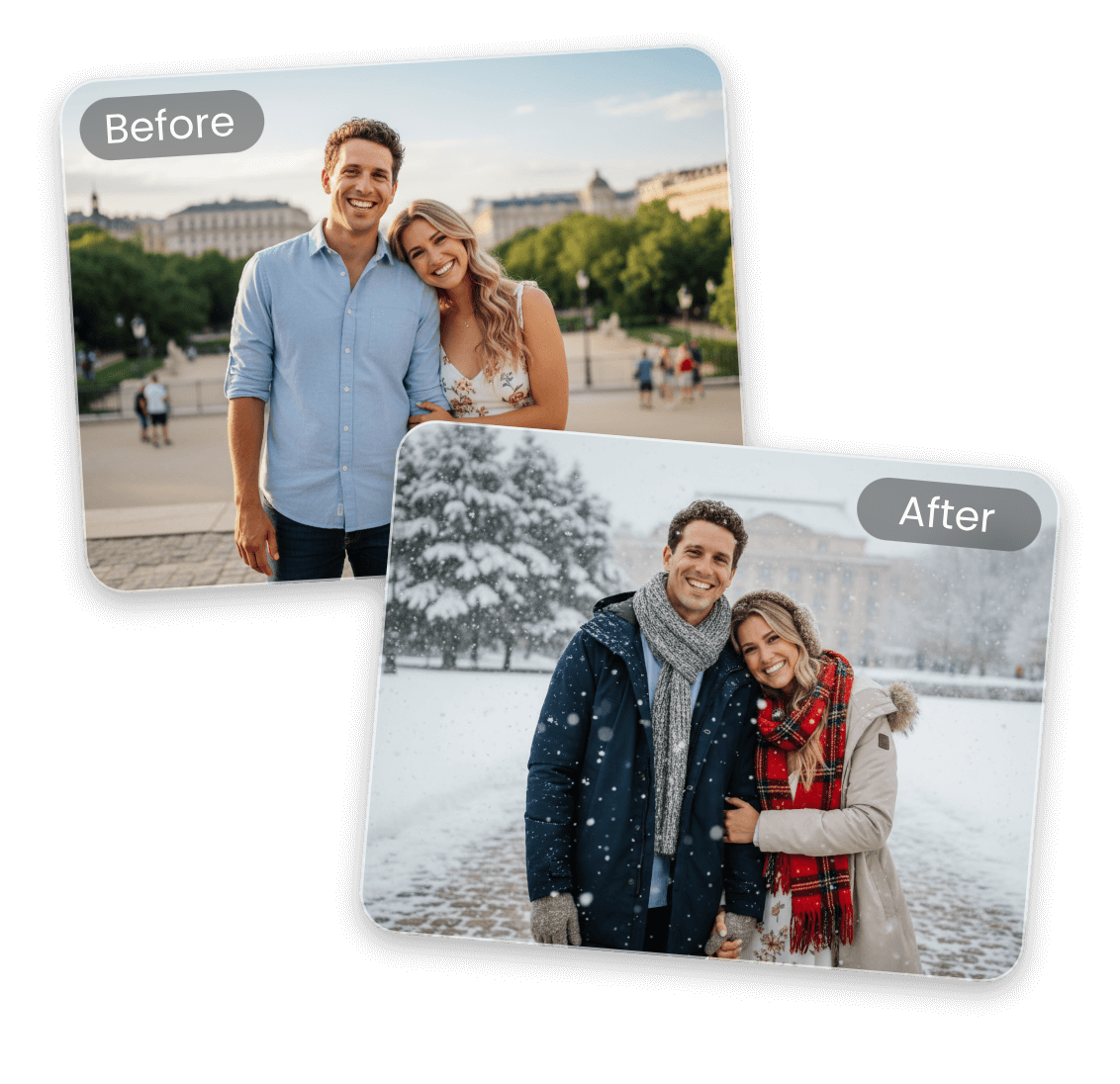 カップル写真を冬のシーンに変換