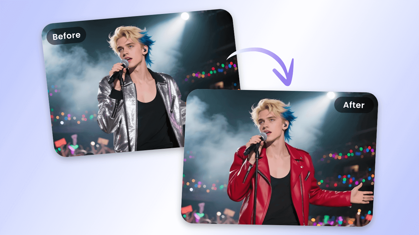 Change a handsome idol silver jacket to a red jacket