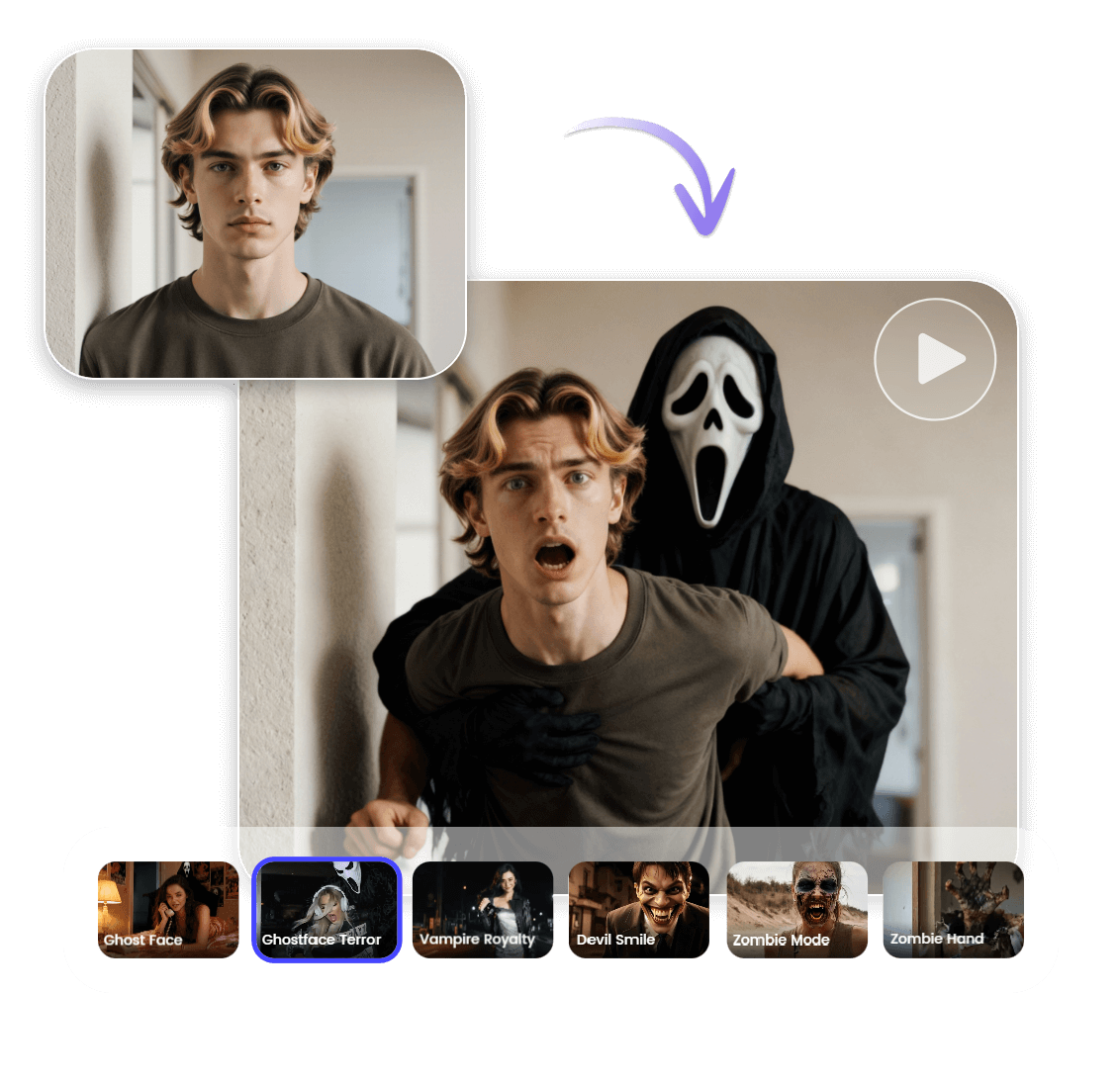 Change a photo of a boy to a ghost video in clipfly
