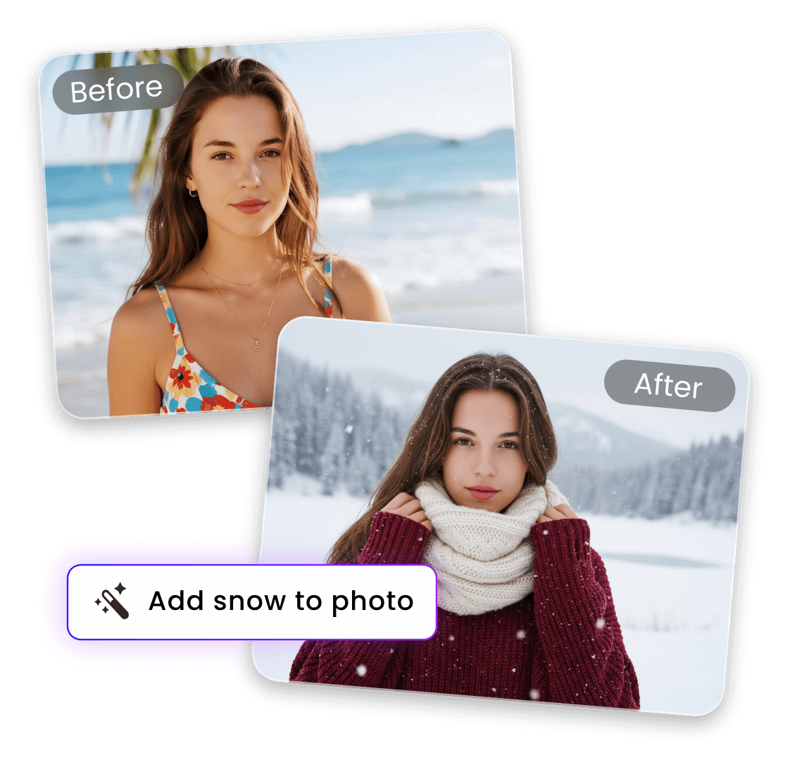 ワンクリックで写真に雪を追加